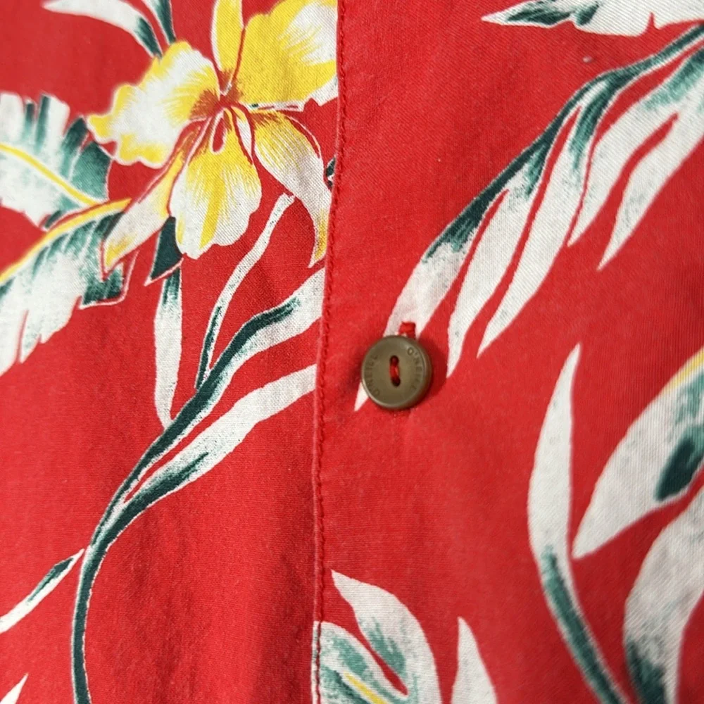 O'Neill Red Tropical Plant Print Button Up Short Sleeve Shirt Men's Size… - Picture 3 of 7